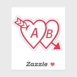 Red Double Hearts with Cupids Arrow and Initials Sticker