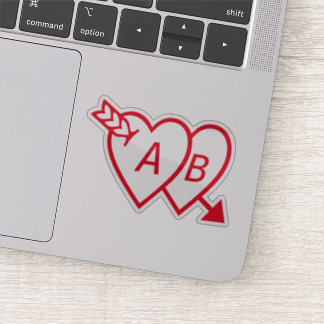 Red Double Hearts with Cupids Arrow and Initials Sticker