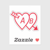 Red Double Hearts with Cupids Arrow and Initials Sticker (Vel)