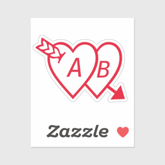 Red Double Hearts with Cupids Arrow and Initials Sticker (Vel)