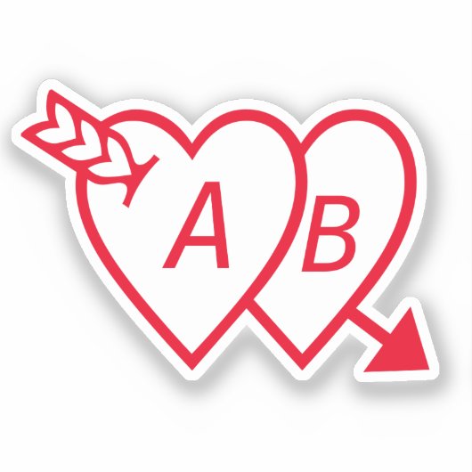Red Double Hearts with Cupids Arrow and Initials Sticker (Voorkant)