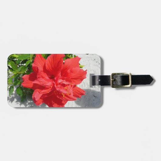 Red Double Hibiscus Flower Bagagelabel (Voorkant horizontaal)