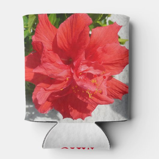 Red Double Hibiscus Flower Blikjeskoeler (Achterkant)