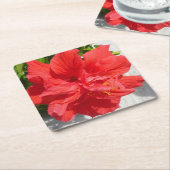 Red Double Hibiscus Flower Kartonnen Onderzetters (Schuin)