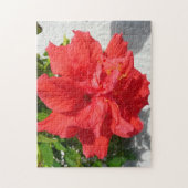 Red Double Hibiscus Flower Legpuzzel (Verticaal)