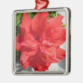 Red Double Hibiscus Flower Metalen Ornament (Links)