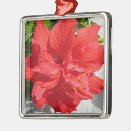 Red Double Hibiscus Flower Metalen Ornament (Links)