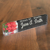 Red Double Hibiscus Flower Naambordje (Zijkant)