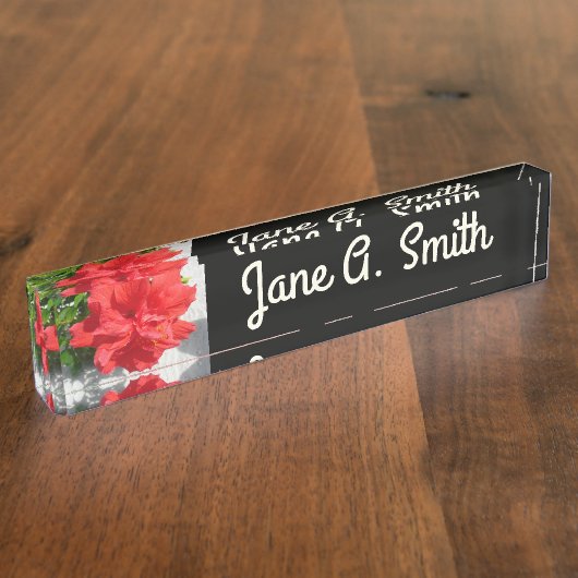 Red Double Hibiscus Flower Naambordje (Zijkant)