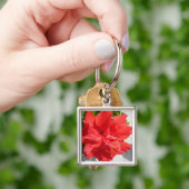 Red Double Hibiscus Flower Sleutelhanger (Hand)