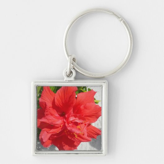 Red Double Hibiscus Flower Sleutelhanger (Voorkant)