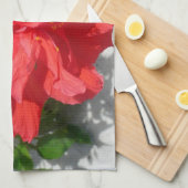 Red Double Hibiscus Flower Theedoek (Quarter Fold)