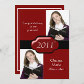 Red Double Photo Graduparty-uitnodiging Kaart (Voorkant / Achterkant)