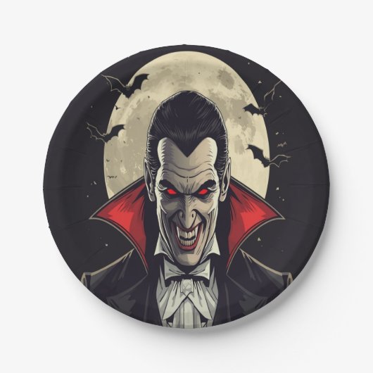 Red Dracula Gothic Horror Halloween Papieren Bordje (Voorkant)