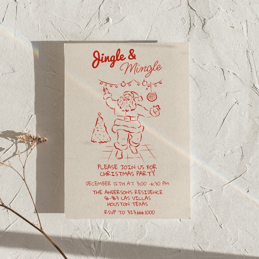 Red Draen Jingle & Mingle Christmas Santa Party Kaart