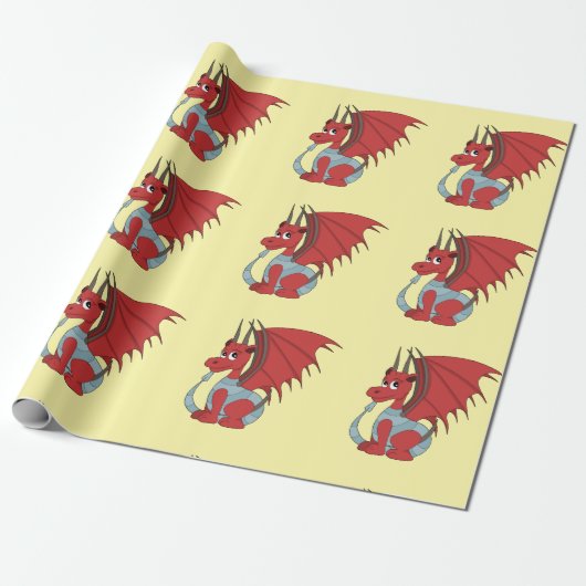 Red Dragon Cartoon Cadeaupapier (Uitgerold)