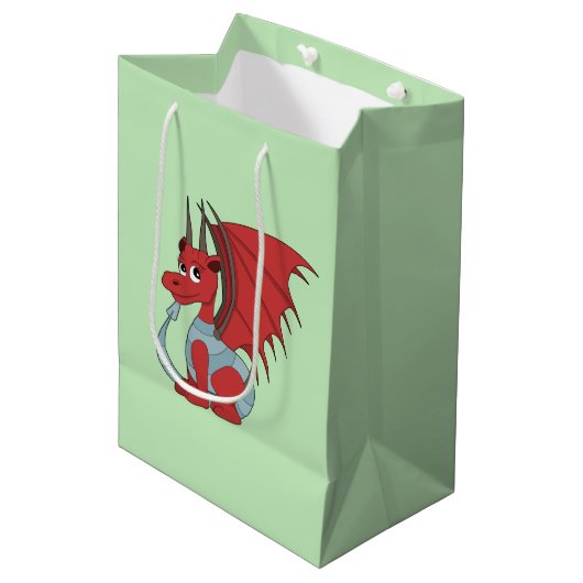 Red Dragon Cartoon Medium Cadeauzakje (Voorkant Gekanteld)