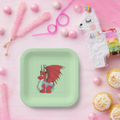Red Dragon Cartoon Papieren Bordje (Feest)