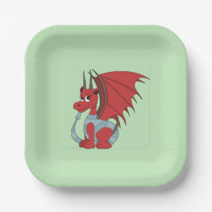 Red Dragon Cartoon Papieren Bordje