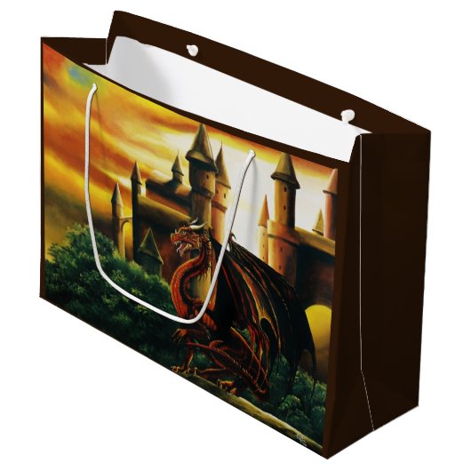 Red Dragon Castle Fantasy Groot Cadeauzakje (Voorkant Gekanteld)