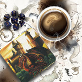 Red Dragon Castle Fantasy Kartonnen Onderzetters