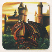 Red Dragon Castle Fantasy Kartonnen Onderzetters (Voorkant)