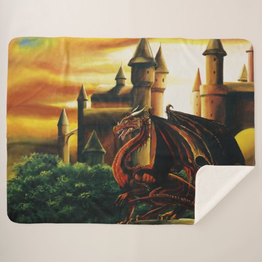 Red Dragon Castle Fantasy Sherpa Deken (Voorkant (horizontaal))