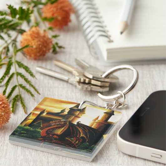 Red Dragon Castle Fantasy Sleutelhanger (Voorkant Rechts)