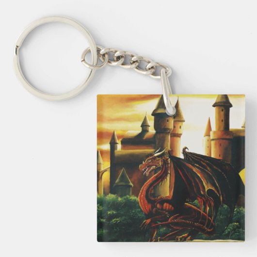 Red Dragon Castle Fantasy Sleutelhanger (voorkant)
