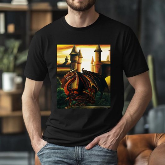 Red Dragon Castle Fantasy T-shirt