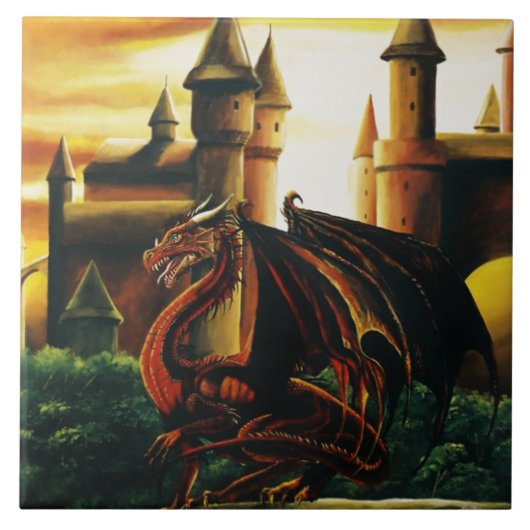 Red Dragon Castle Fantasy Tegeltje (Voorkant)