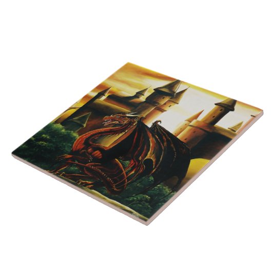 Red Dragon Castle Fantasy Tegeltje (Zijkant)