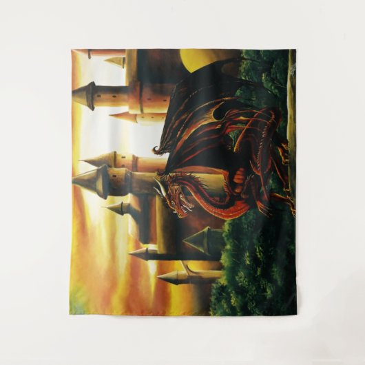 Red Dragon Castle Fantasy Wandkleed (Voorkant)