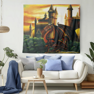Red Dragon Castle Fantasy Wandkleed