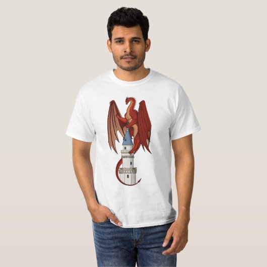 Red Dragon Design op een wit T-shirt (Voorkant volledig)