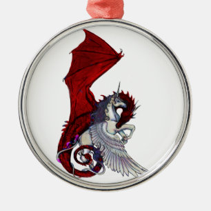 Red Dragon Dragoness Crimson Fantasy Unicorn Horse Metalen Ornament