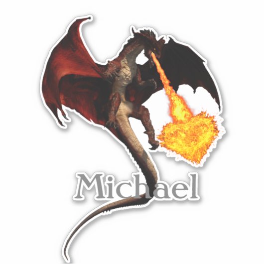 Red Dragon Fire Ademend Hart Gepersonaliseerd Sticker (Voorkant)