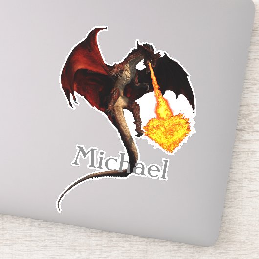 Red Dragon Fire Ademend Hart Gepersonaliseerd Sticker (Detail)