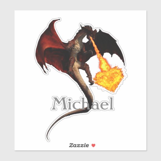 Red Dragon Fire Ademend Hart Gepersonaliseerd Sticker (Vel)