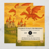 Red Dragon Flying Over Cliffside Castle Birthday Kaart (Voorkant / Achterkant)