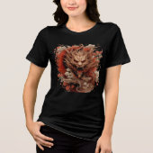 Red Dragon in Storm with Chrysanthemums Tri-Blend Shirt (Voorkant)