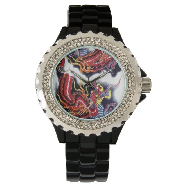 Red Dragon Japans Tattoo Design Watch Horloge (Voorkant)