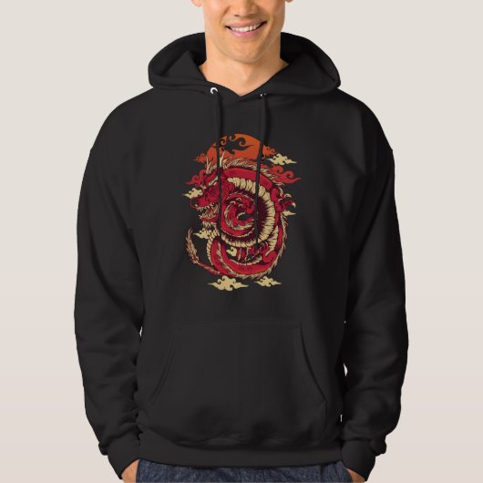Red Dragon Japanse Art Retro  Hoodie (Voorkant)