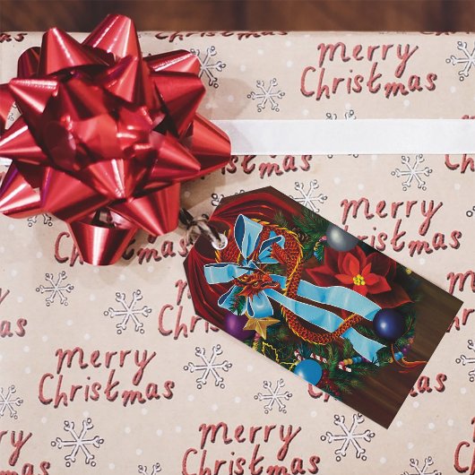 Red Dragon Kerstkrans Cadeaulabel