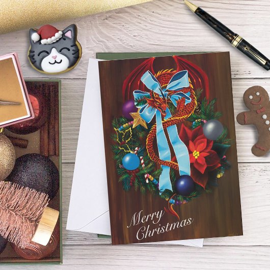 Red Dragon Kerstkrans Feestdagen Kaart