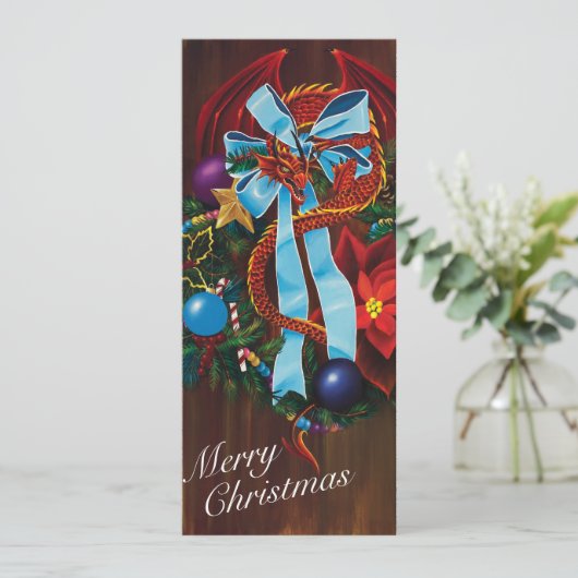 Red Dragon Kerstkrans Feestdagenkaart (Staand voorkant)
