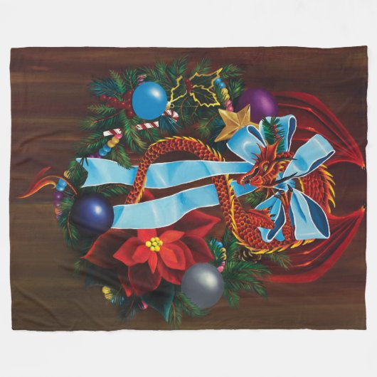 Red Dragon Kerstkrans Fleece Deken (Voorkant (Horizontaal))