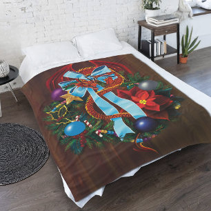 Red Dragon Kerstkrans Fleece Deken