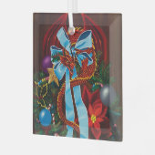 Red Dragon Kerstkrans Glas Ornament (Voorkant links)