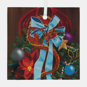 Red Dragon Kerstkrans Glas Ornament (Achterkant)